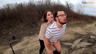 porn from phone - girl fucks Russian man on the street